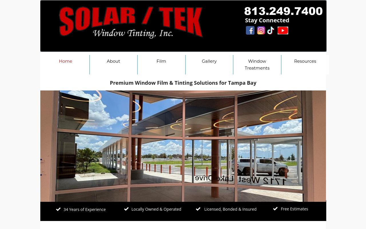 Homepage of SOLAR/TEK Window Tinting, Inc's website