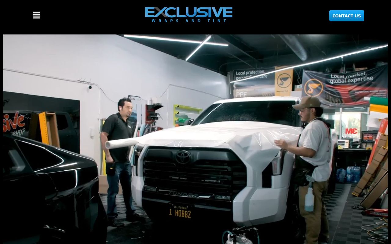 Homepage of Exclusive Wraps And Tint's website