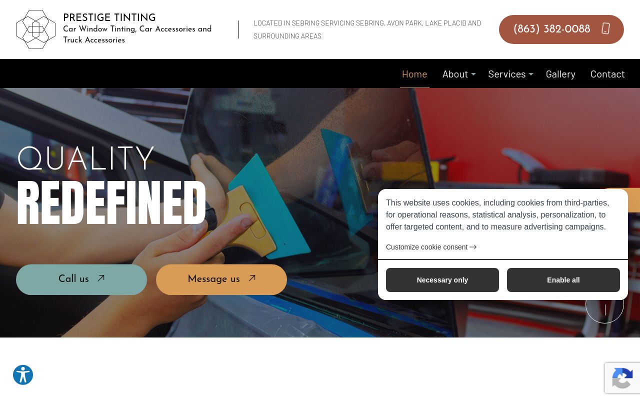 Homepage of Prestige Tinting's website