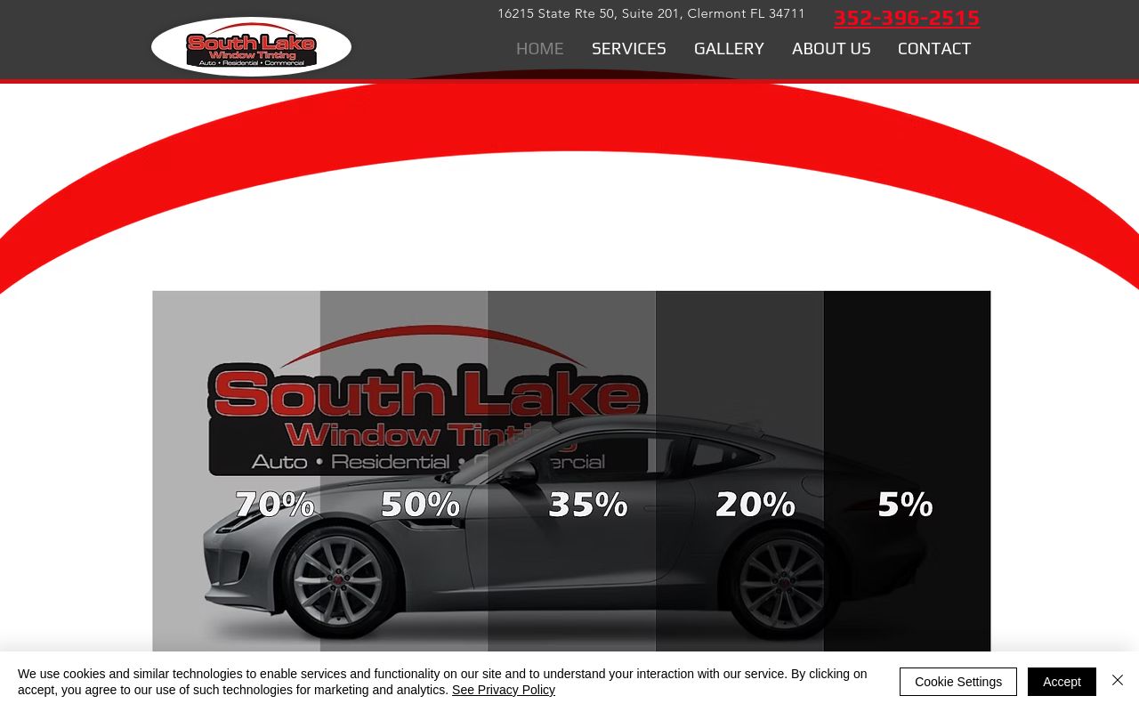 Homepage of South Lake Window Tinting's website
