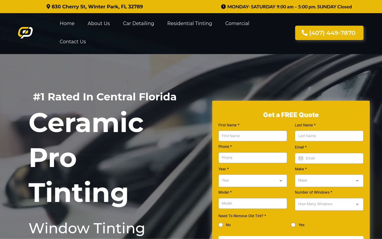 Homepage of Ceramic Pro Tinting's website