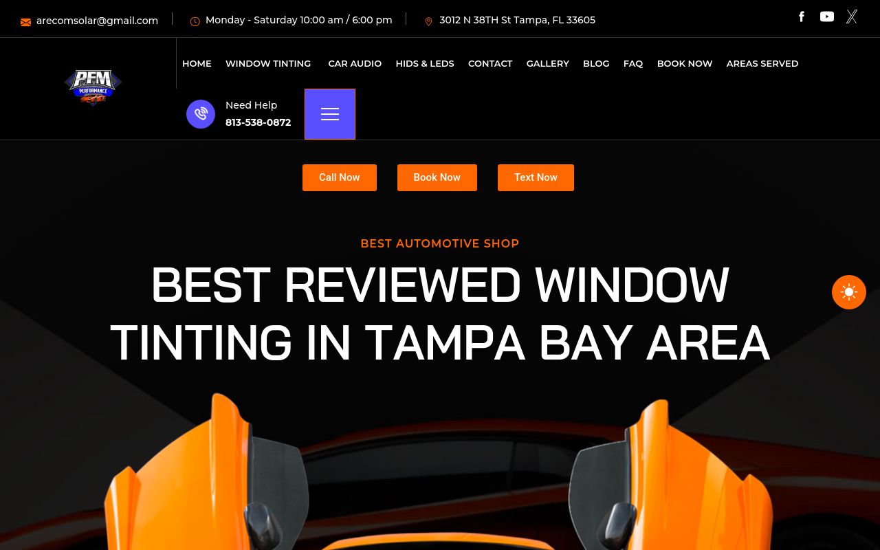 Homepage of Window Tinting's website