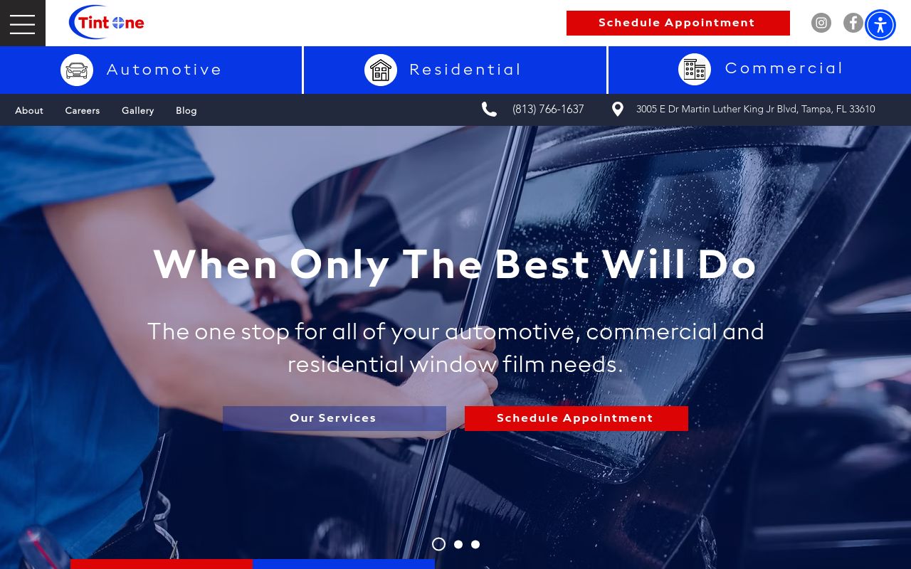 Homepage of Tint One's website