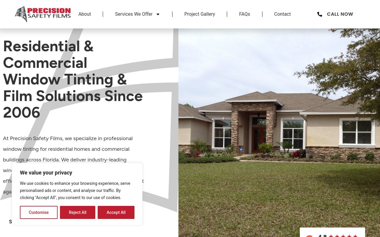 Homepage of Precision Safety Films's website