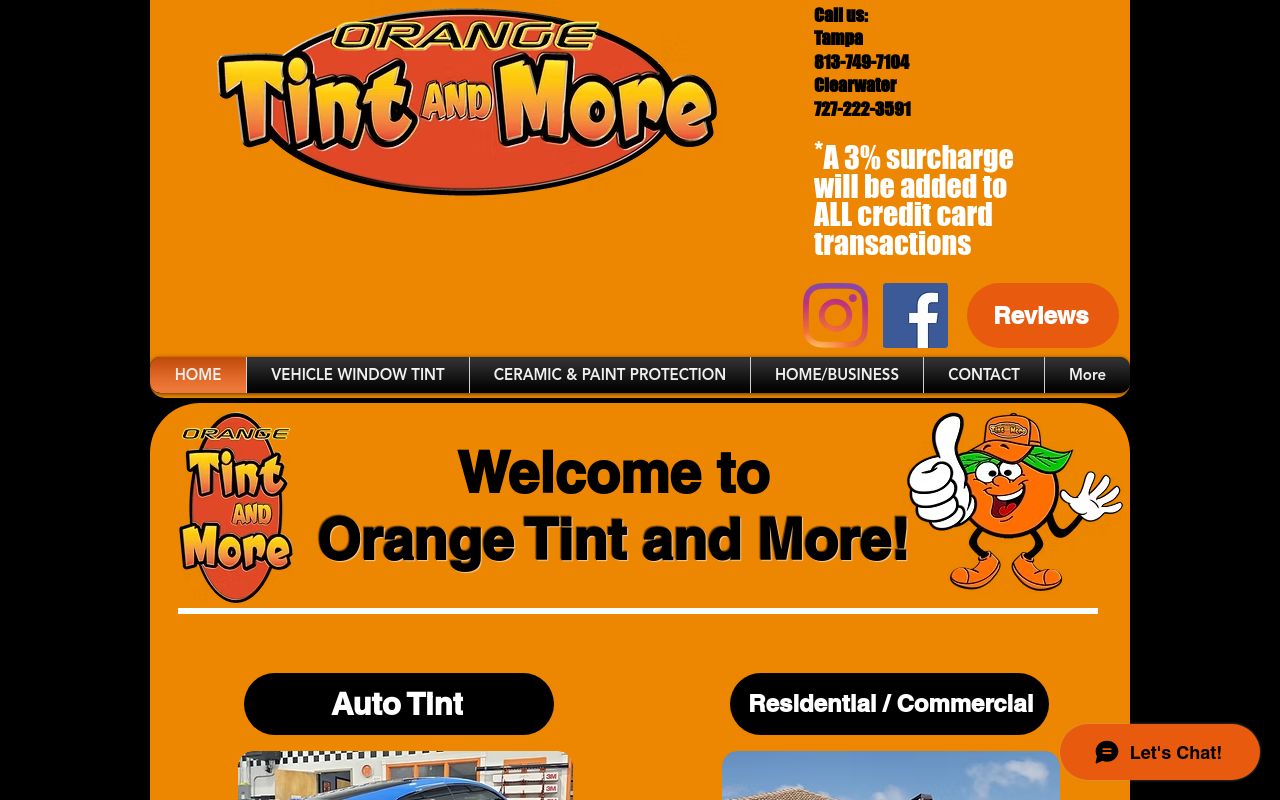 Homepage of Orange Tint and More's website