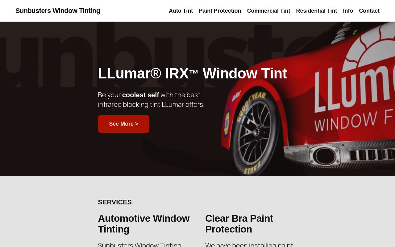 Homepage of Sunbusters Window Tinting's website