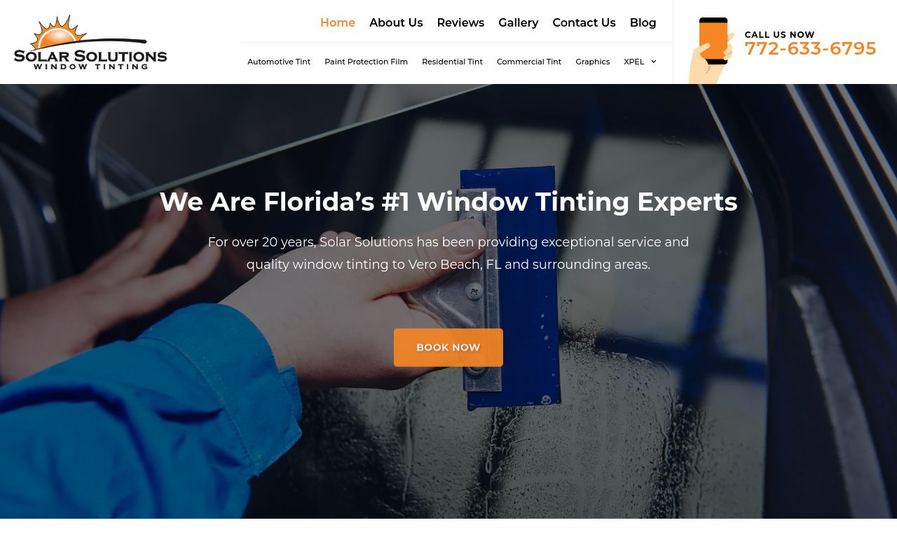 Homepage of Solar Solutions Window Tinting's website
