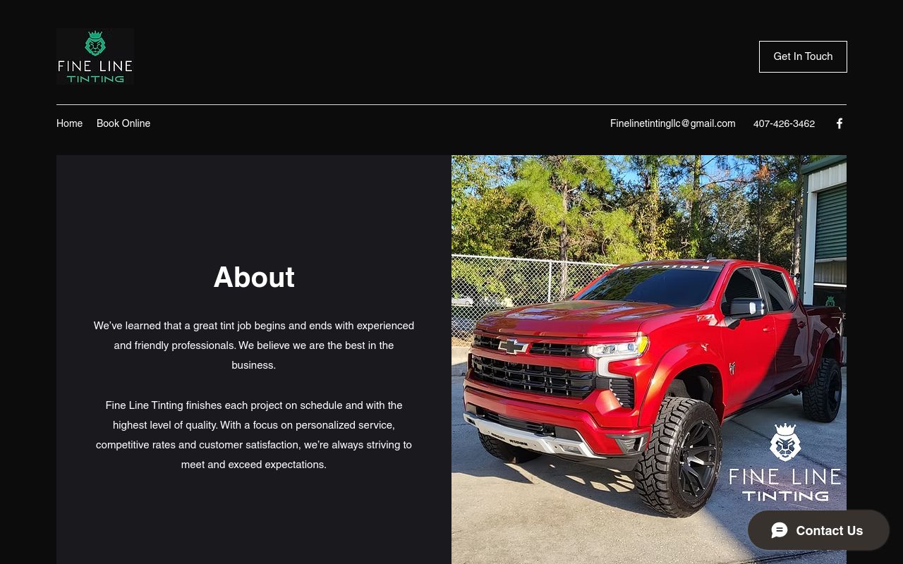 Homepage of Fine Line Tinting's website