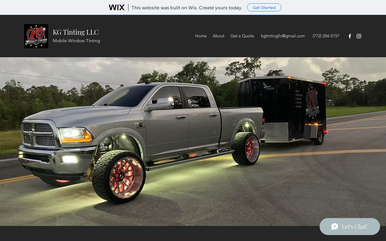 Homepage of KG Tinting LLC's website