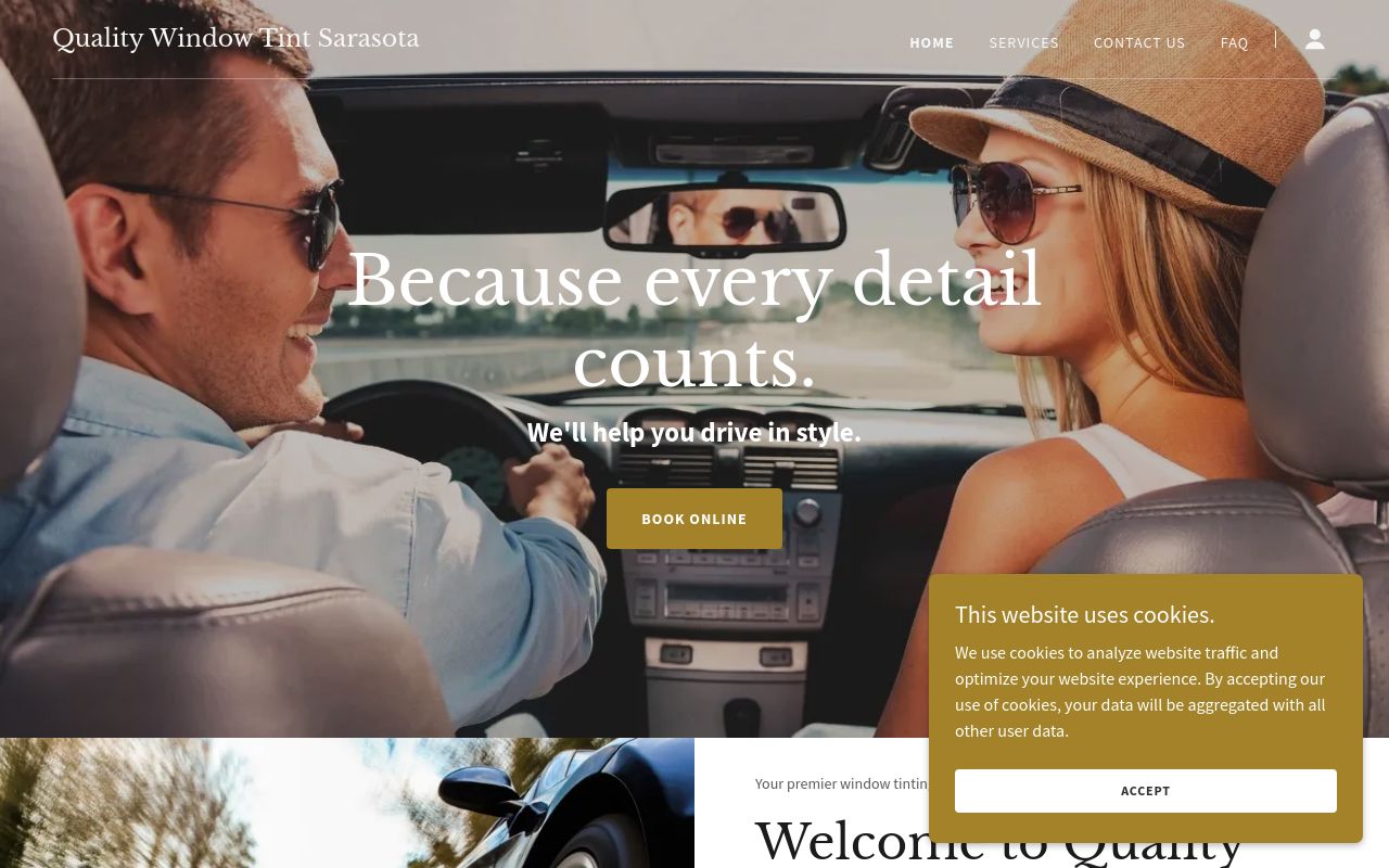 Homepage of Quality Window Tint Sarasota's website