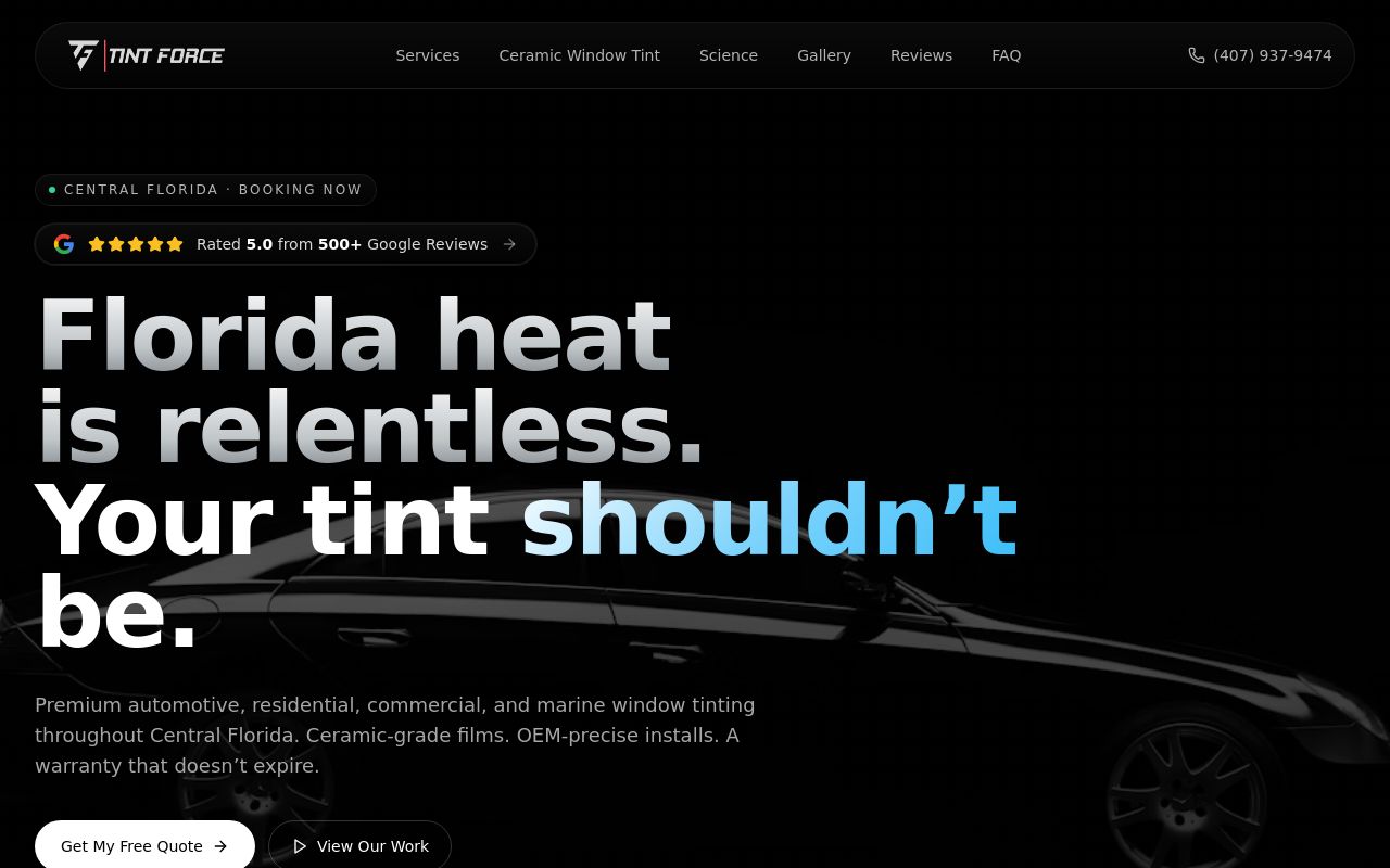 Homepage of Tint Force's website