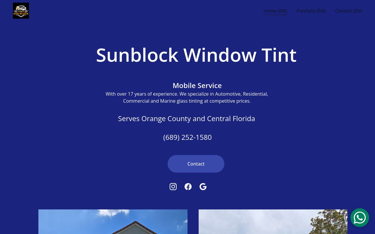 Homepage of Tint Sunblock window TINT MOBILE SERVICE's website