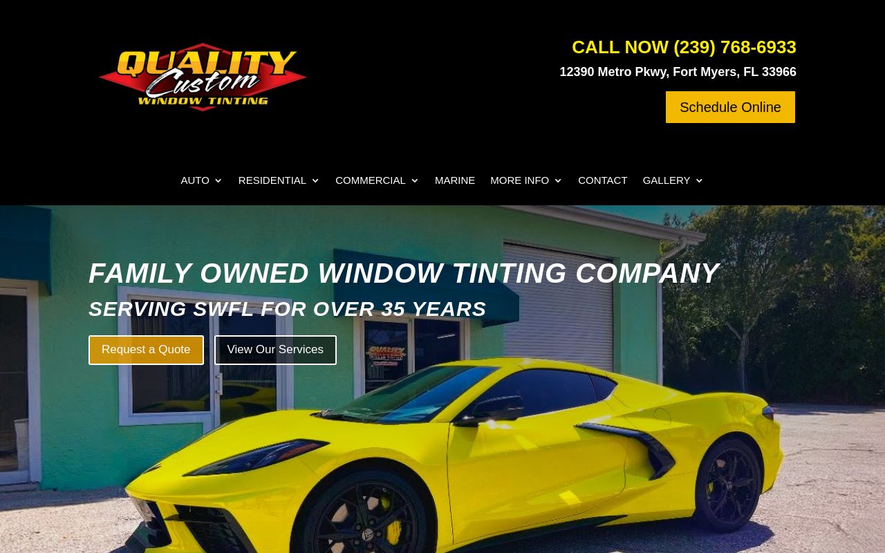 Homepage of Quality Custom Window Tinting's website