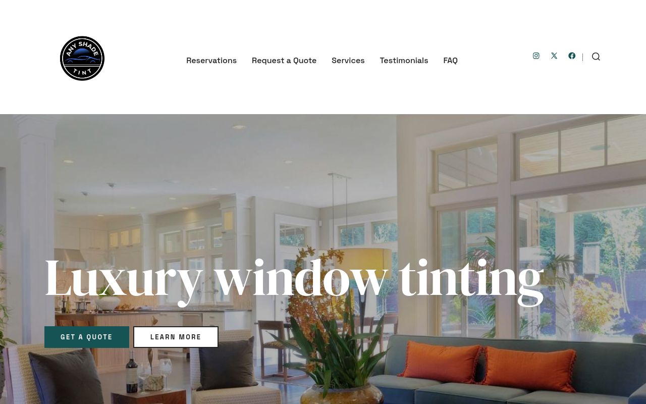 Homepage of Any Shade Window Tint's website