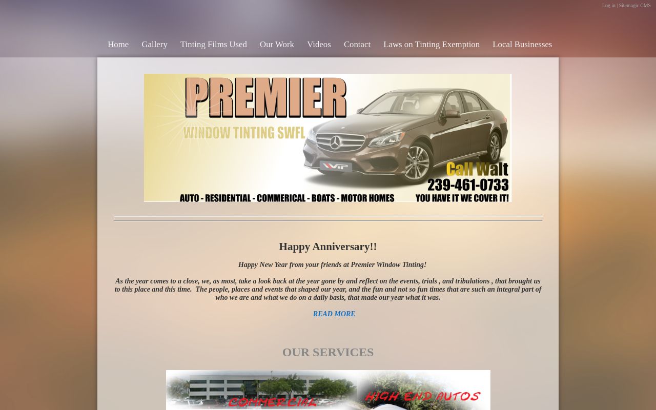 Homepage of premier window tinting sw fl llc.'s website