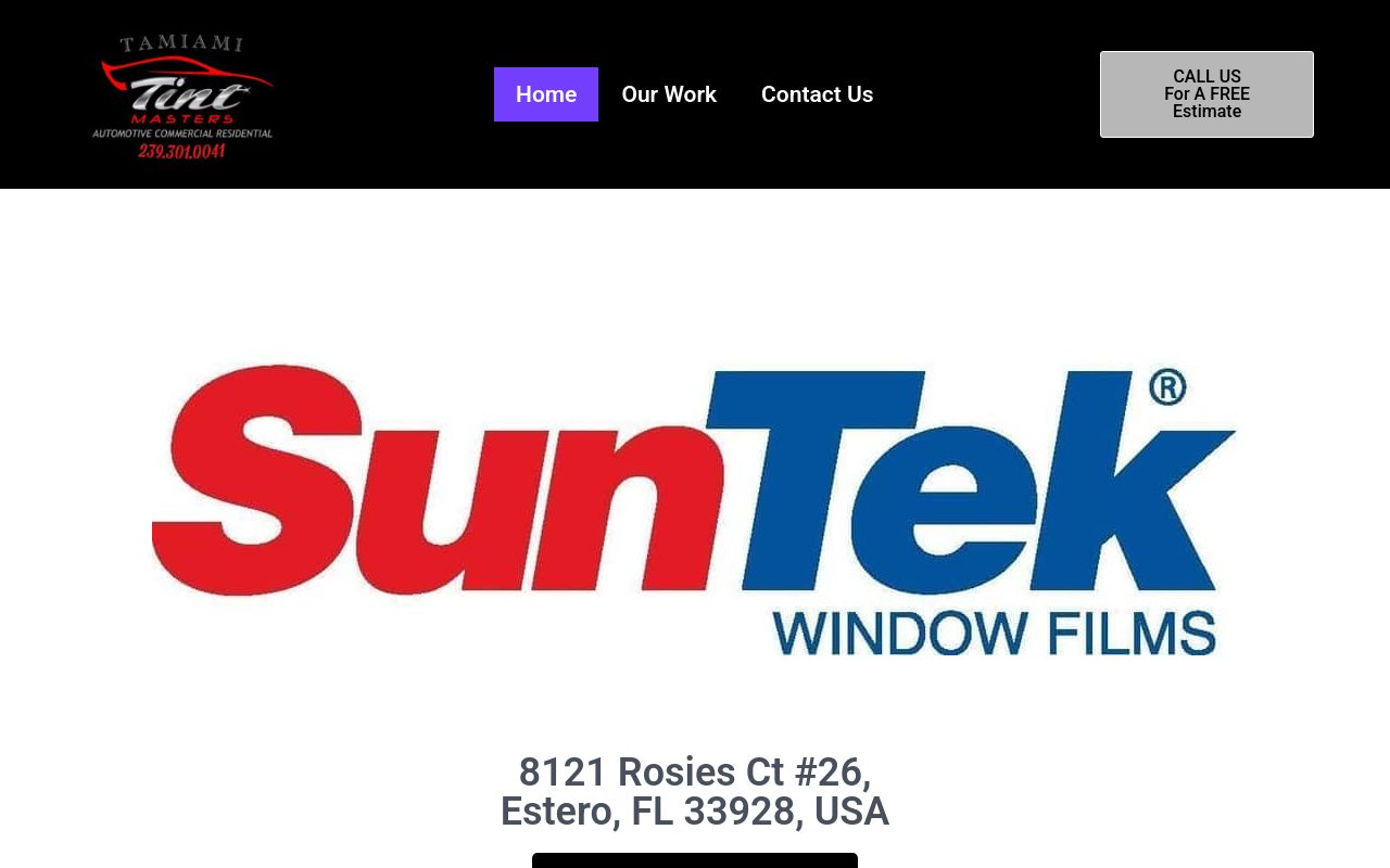 Homepage of Tamiami Tint Masters's website