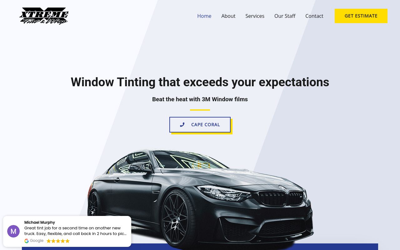 Homepage of Xtreme Tinting 3M Since 1989's website