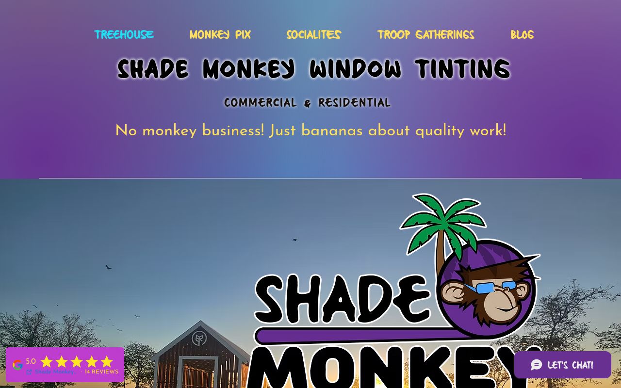 Homepage of Shade Monkey Window Tinting LLC's website