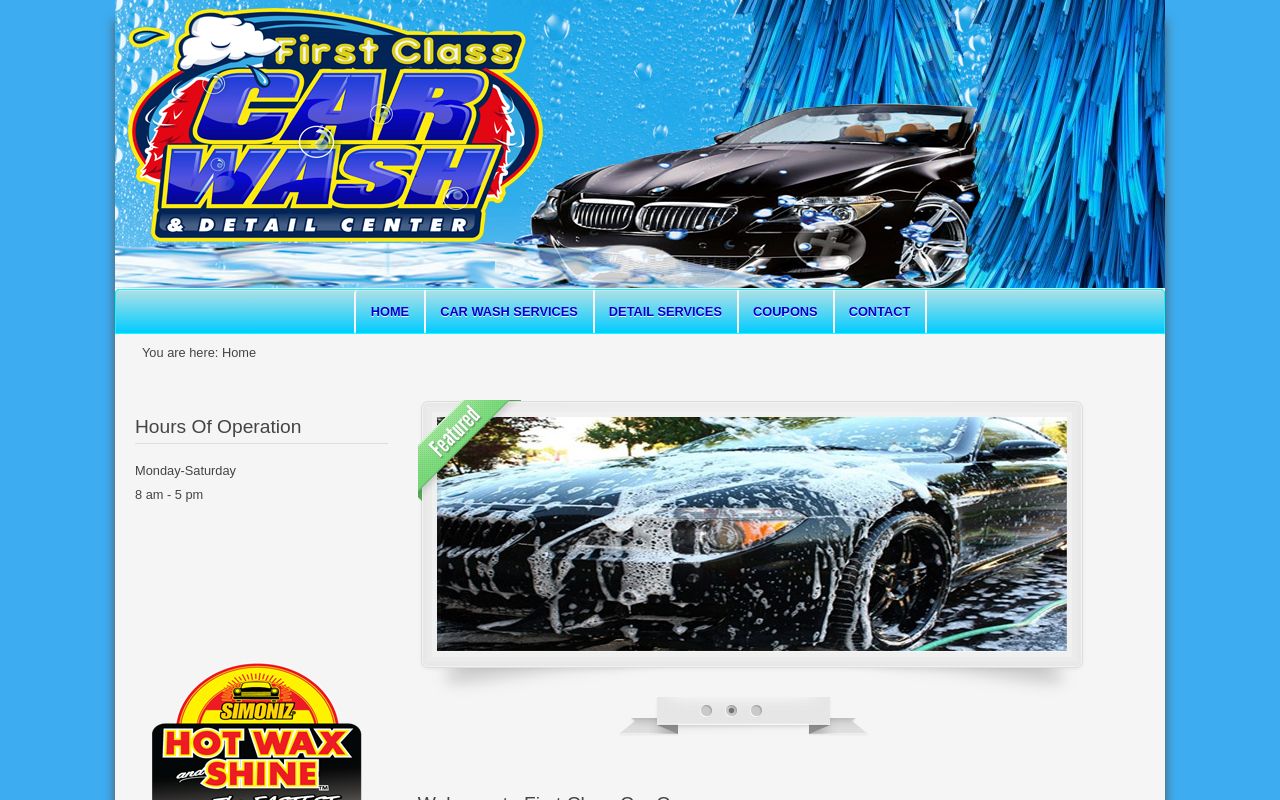 Homepage of First Class Car Wash's website