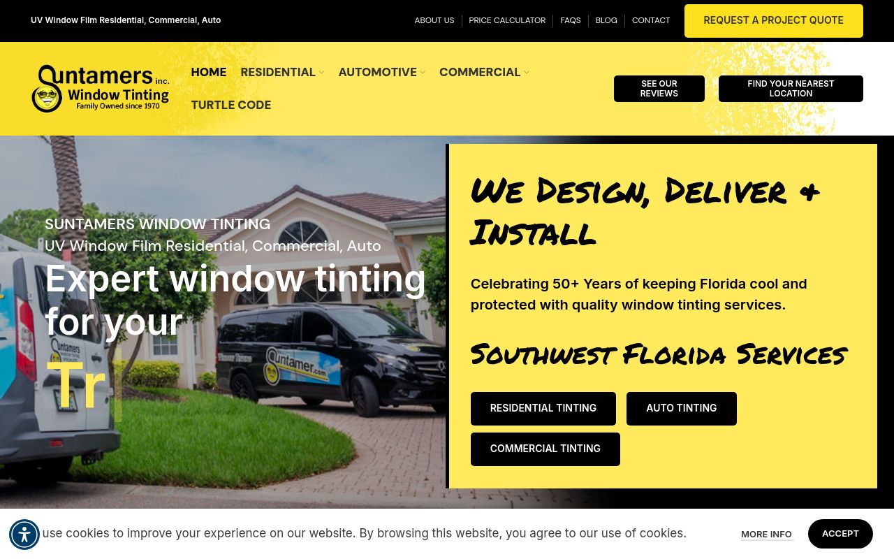 Homepage of Suntamers Home & Auto Window Tinting's website