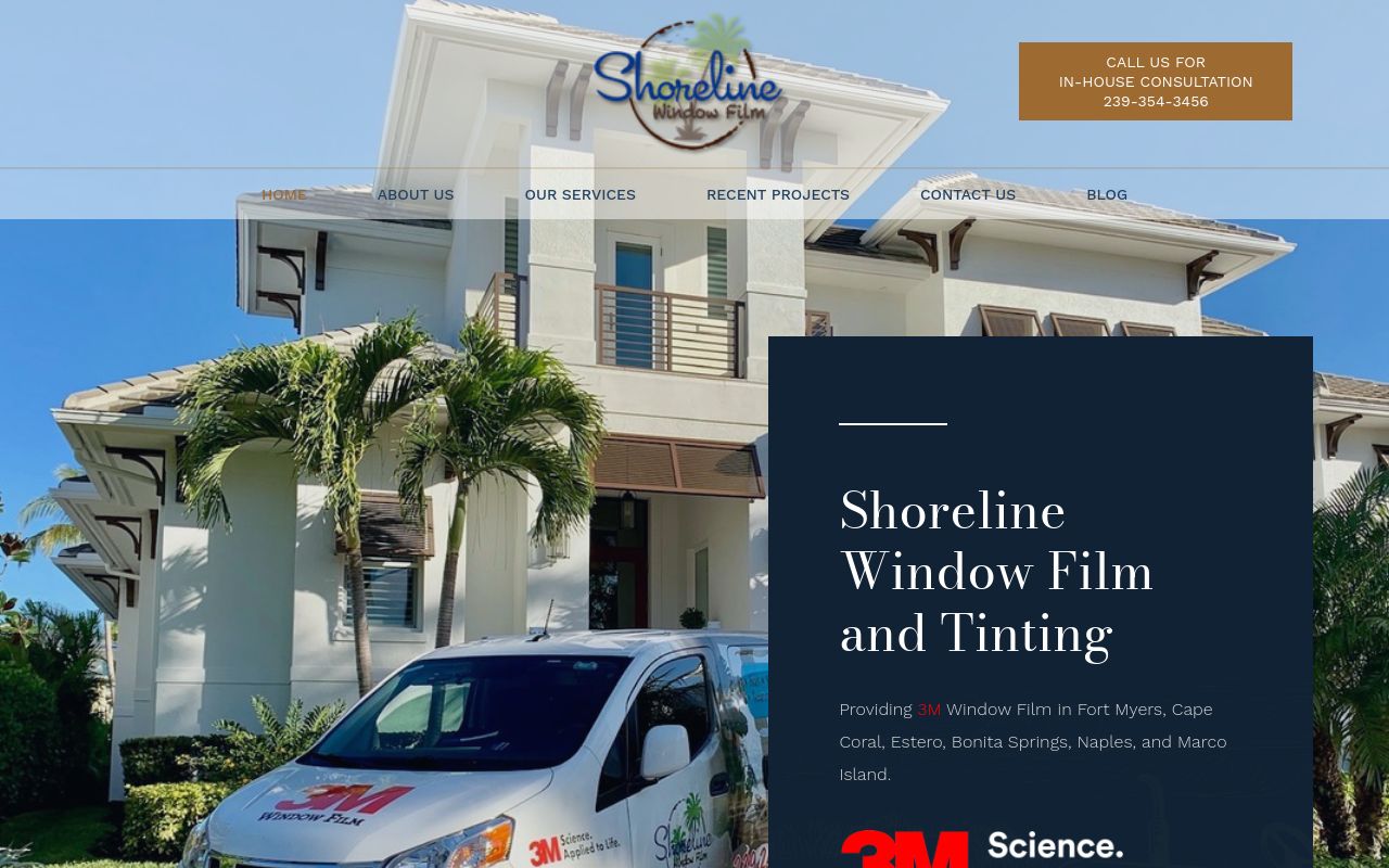 Homepage of Shoreline Window Film's website