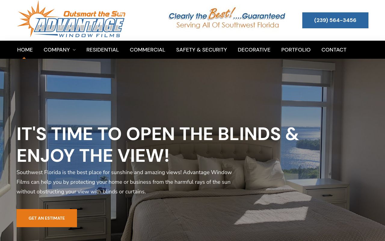 Homepage of Advantage Window Films's website