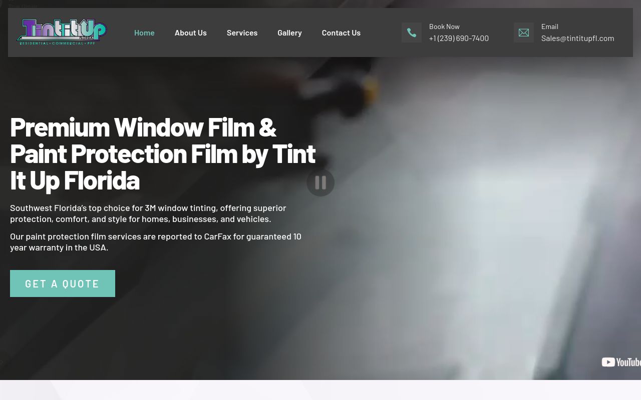 Homepage of Tint It Up Florida LLC's website