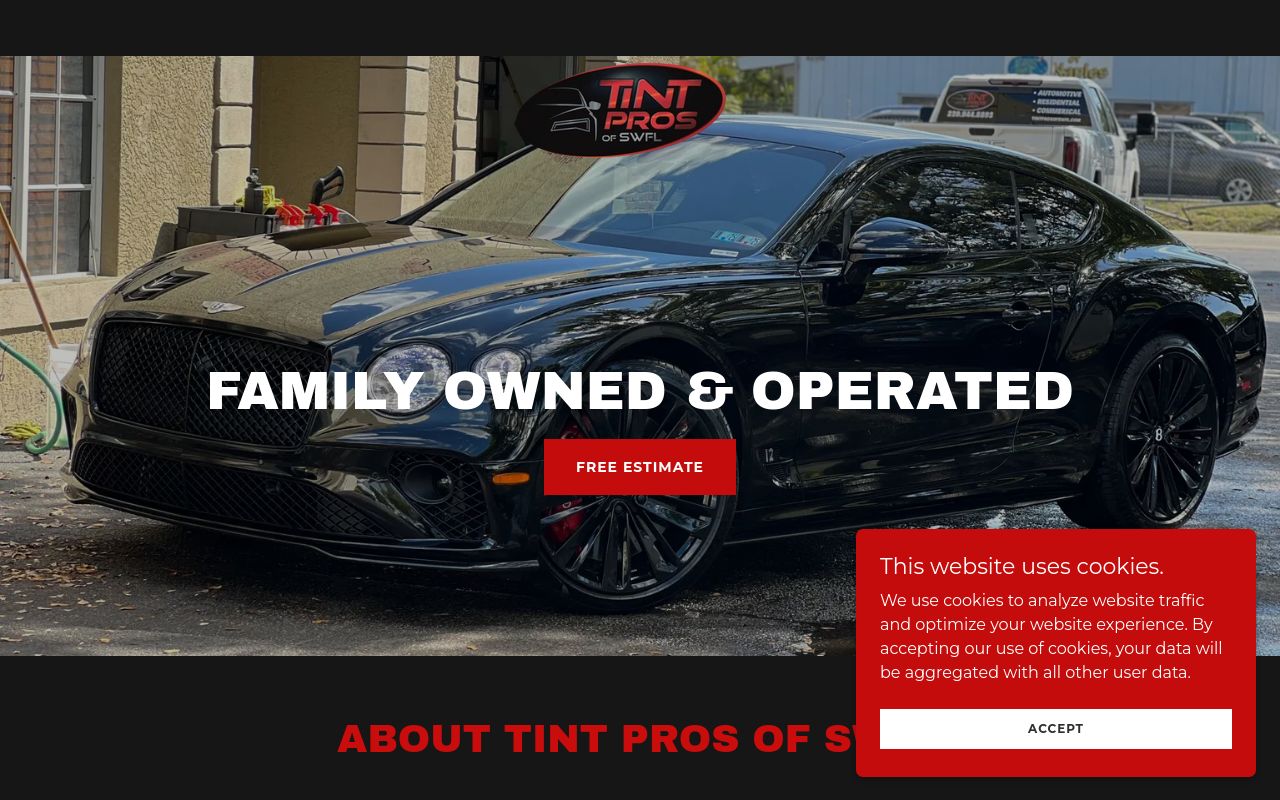 Homepage of Tint Pros of SWFL's website