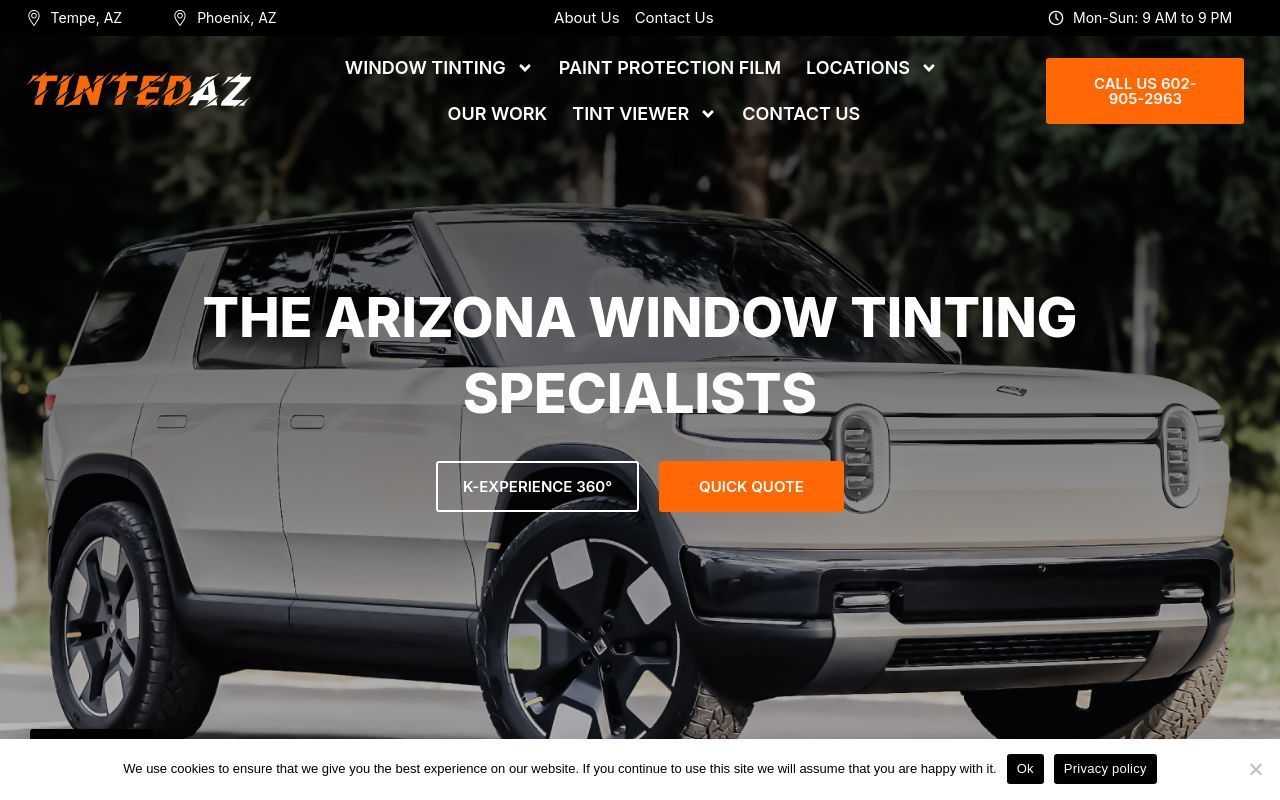 Homepage of Tinted Arizona's website