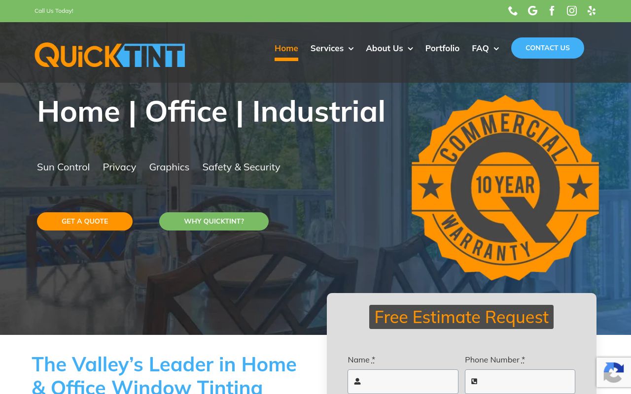 Homepage of QuickTint's website