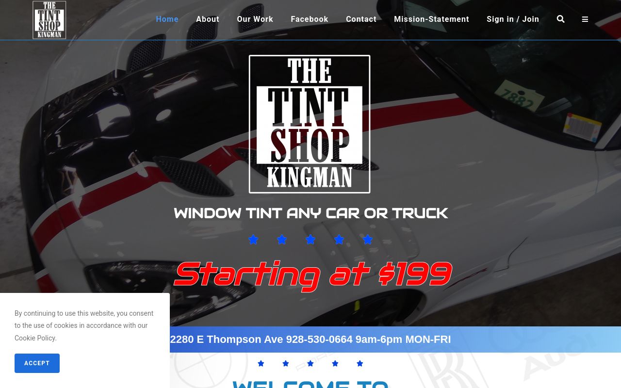 Homepage of The Tint Shop Kingman's website