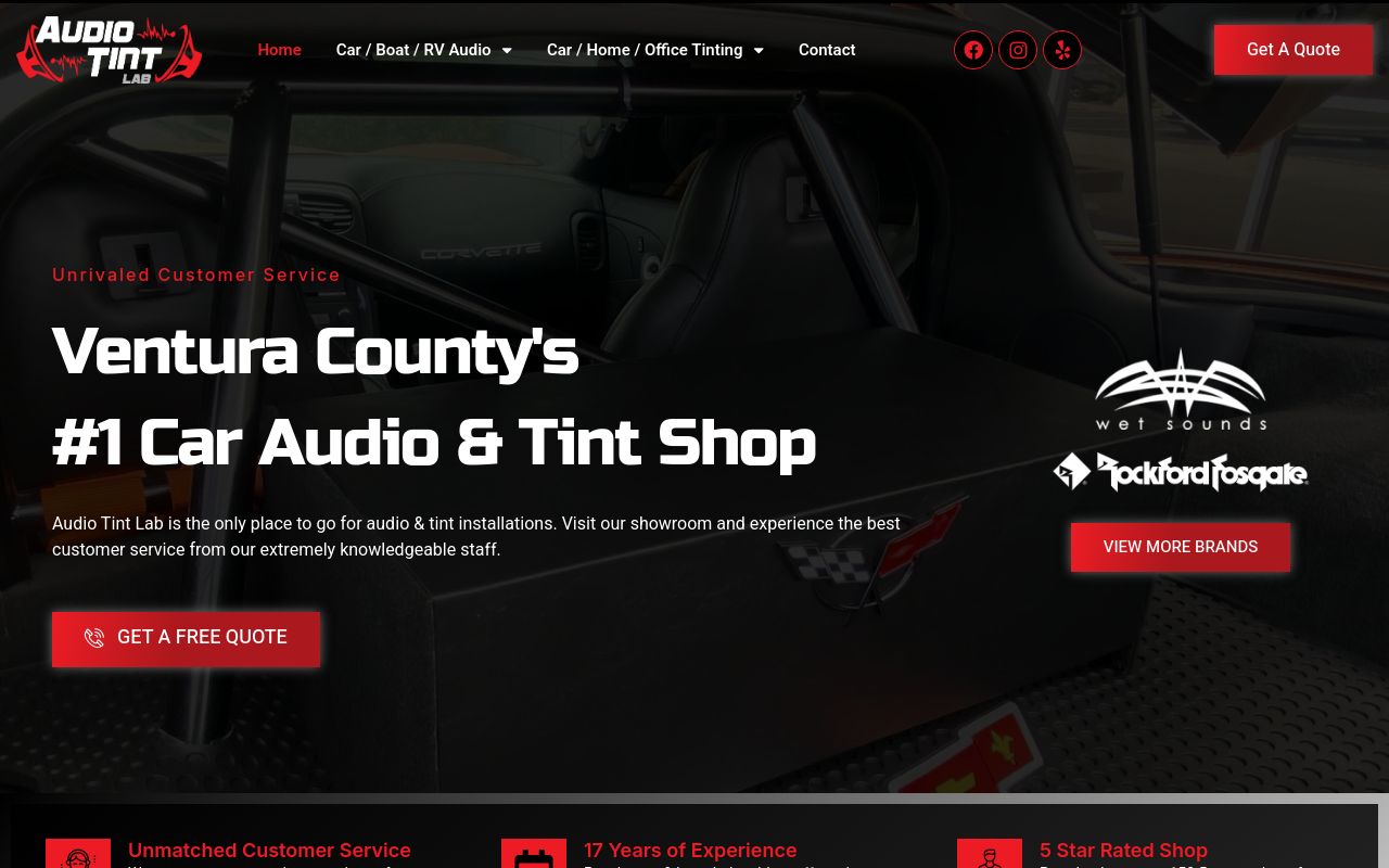 Homepage of Audio Tint Lab's website