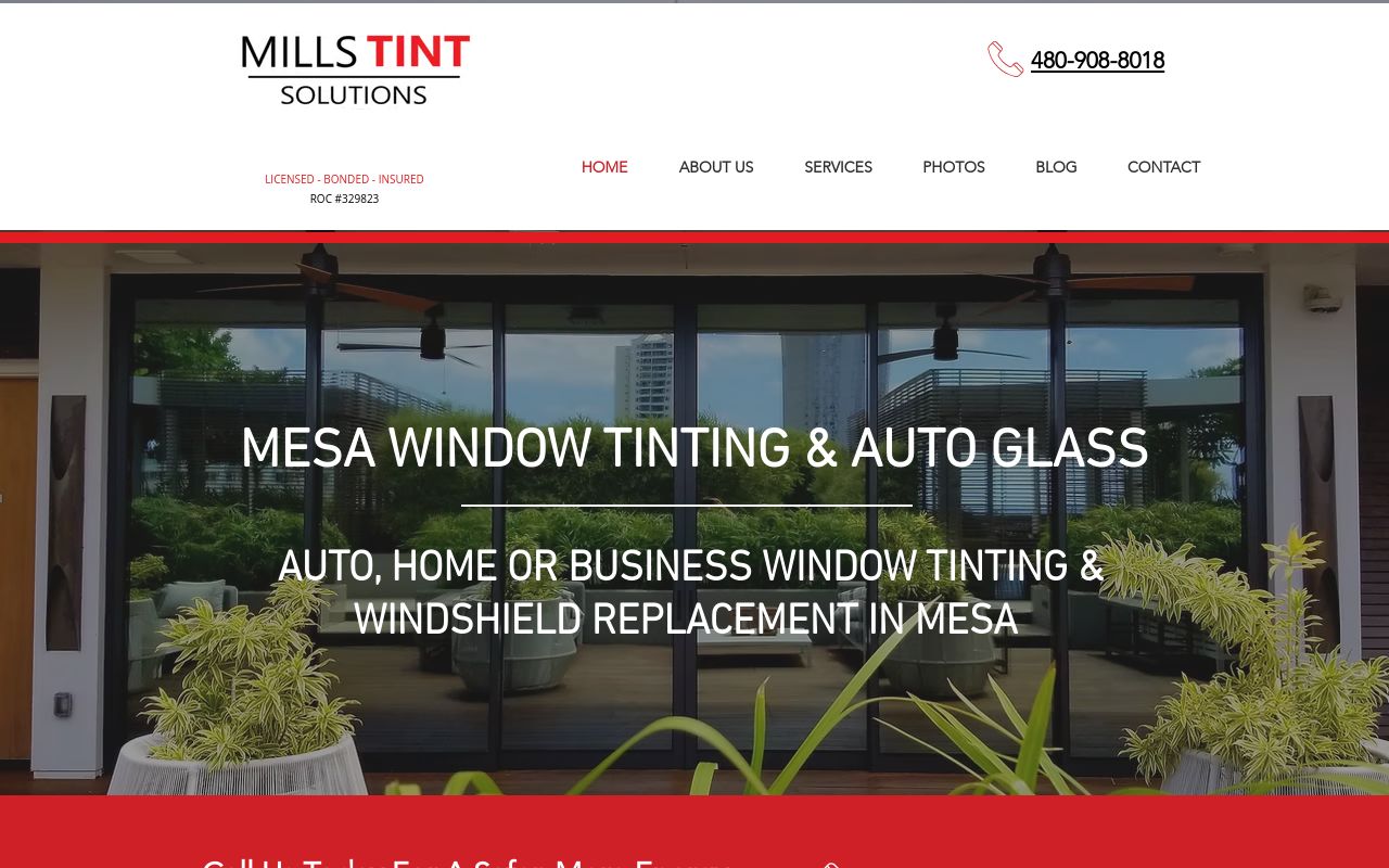 Homepage of Mills Tint Solutions's website