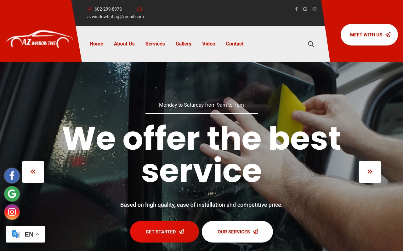Homepage of AZ Window Tint's website