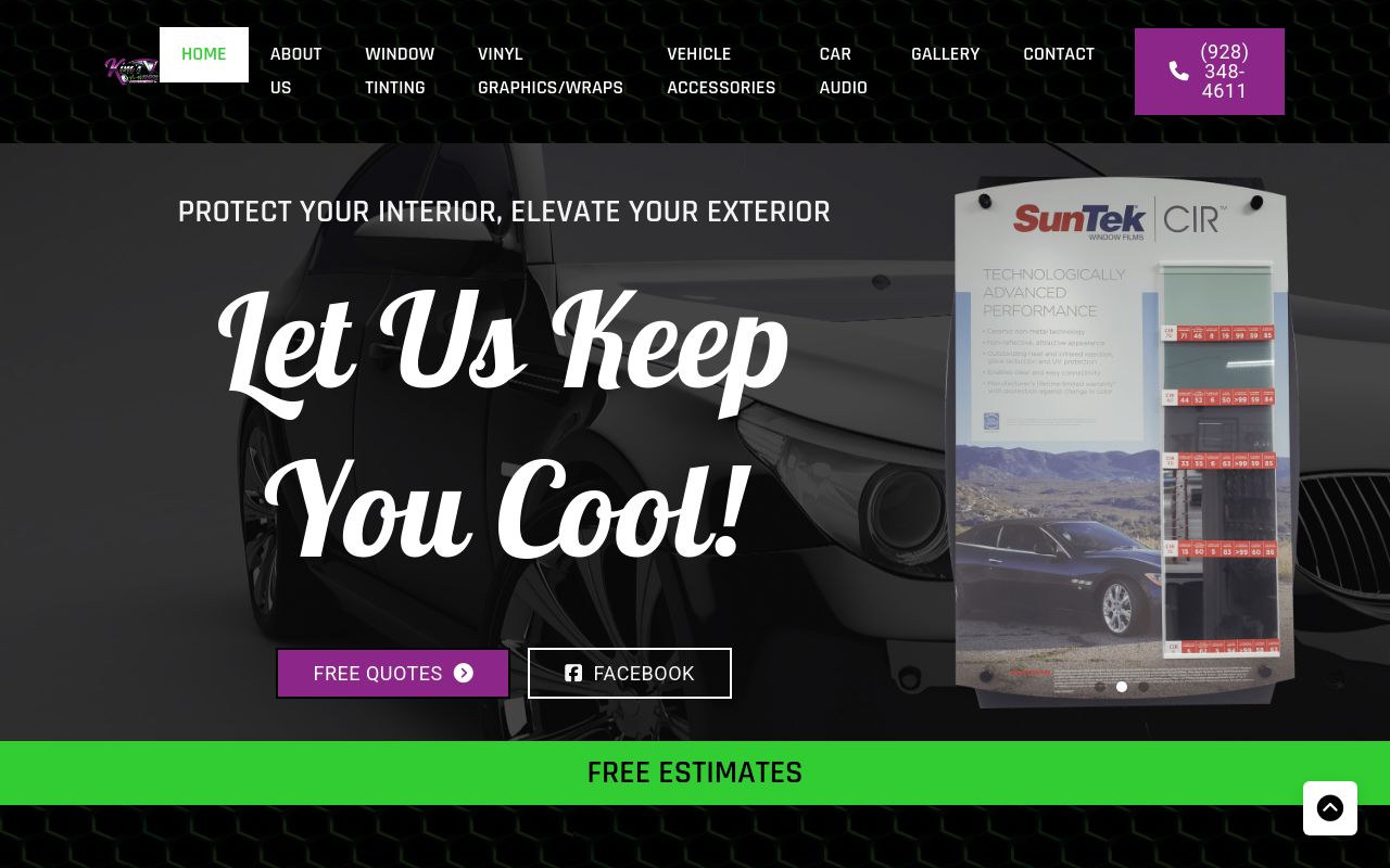 Homepage of Kim's Window Tinting's website