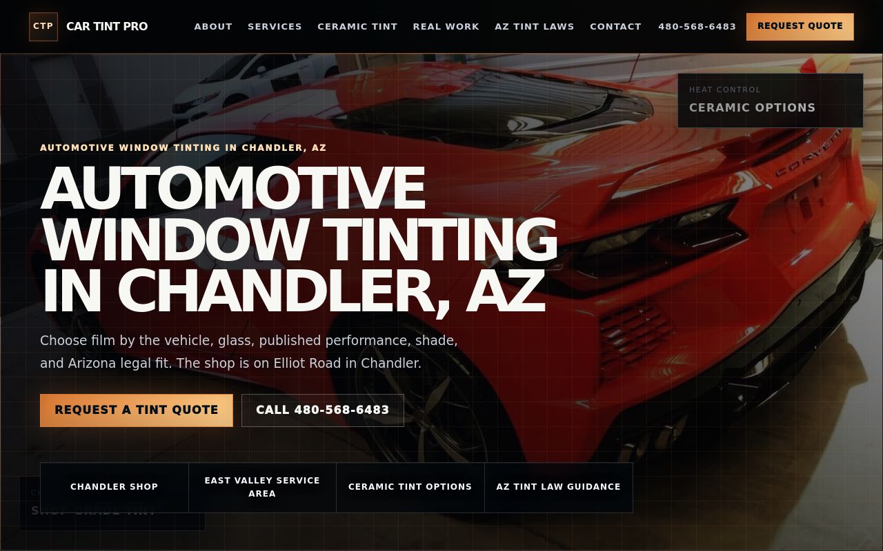 Homepage of Car Tint Pro's website