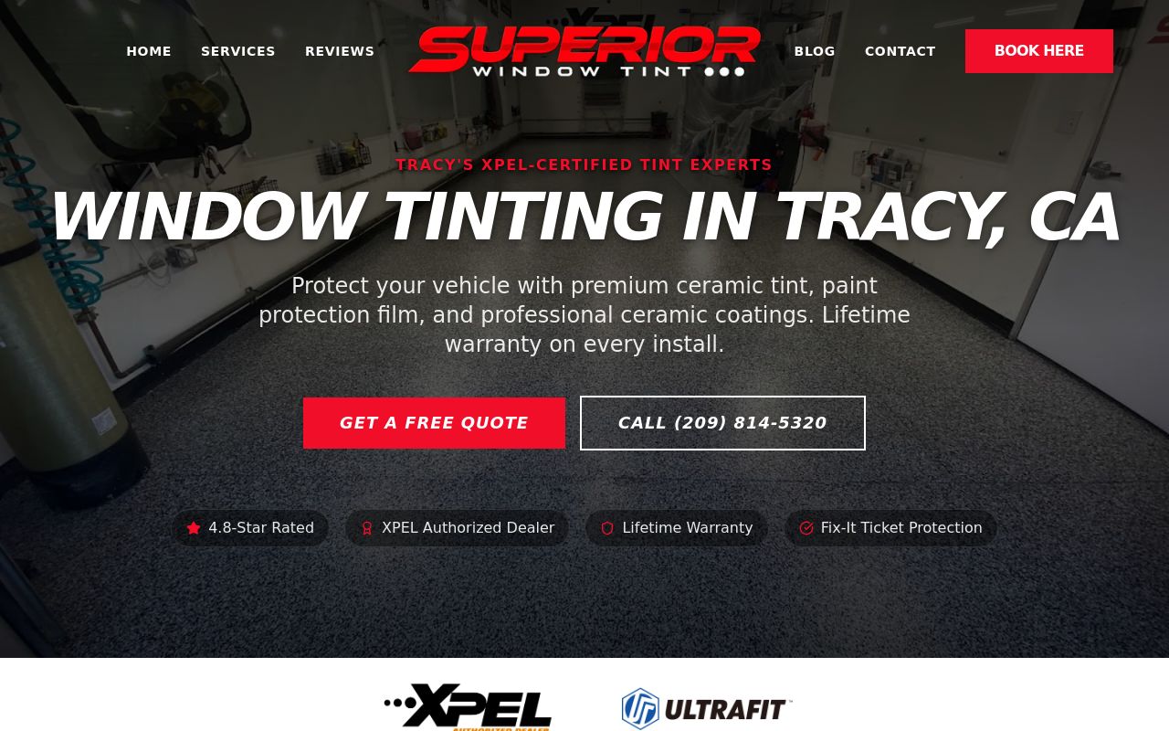 Homepage of Superior Window Tint LLC's website