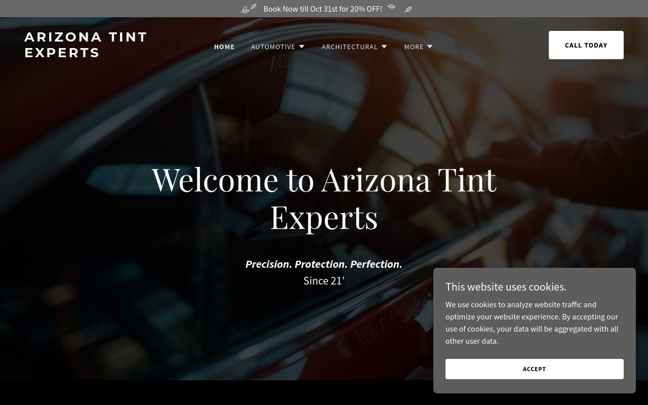 Homepage of Arizona Tint Experts's website