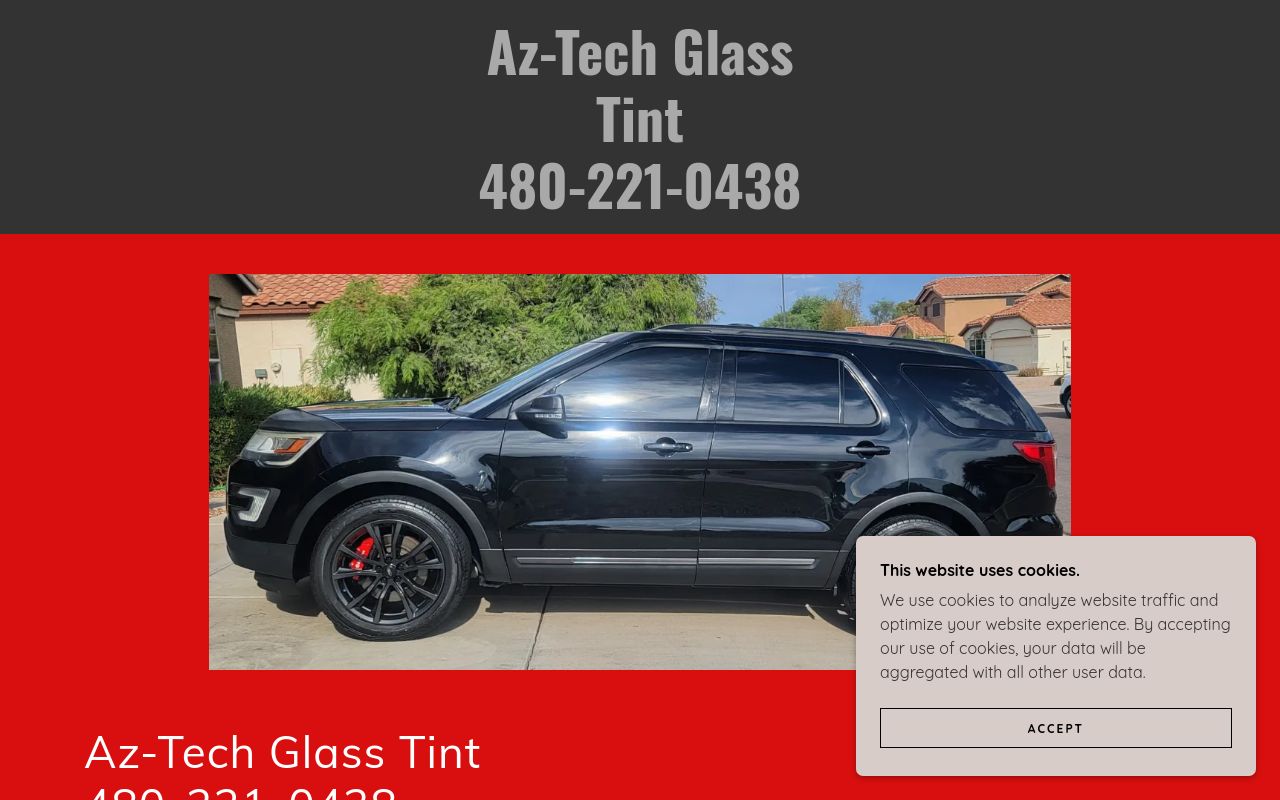 Homepage of AZ-Tech Glass Tint's website