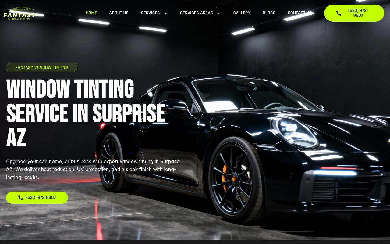Homepage of Fantasy Window Tinting's website