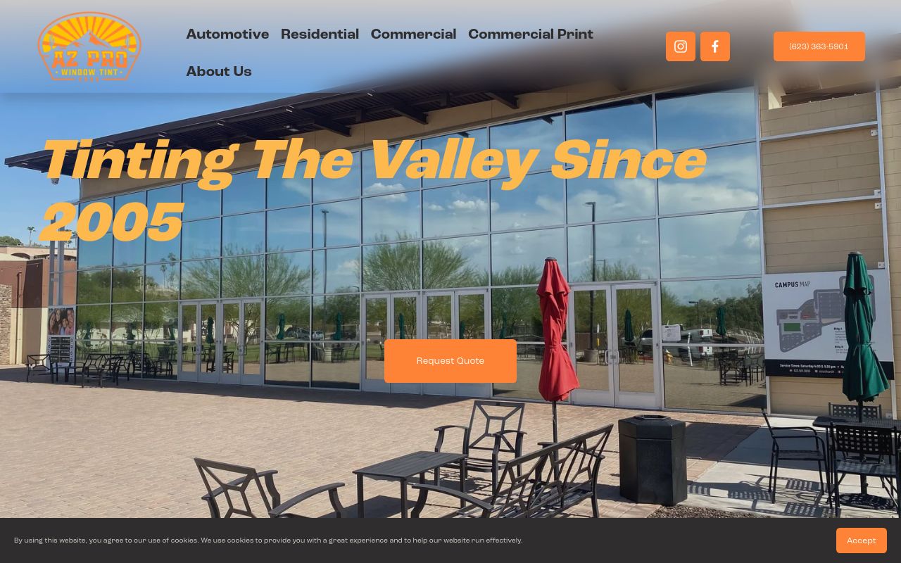 Homepage of AZ Pro Window Tinting's website