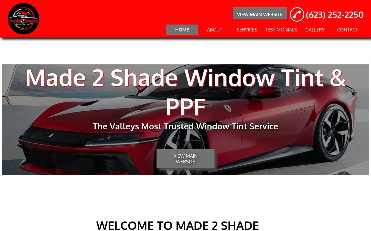 Homepage of Made 2 Shade Window Tint & PPF's website