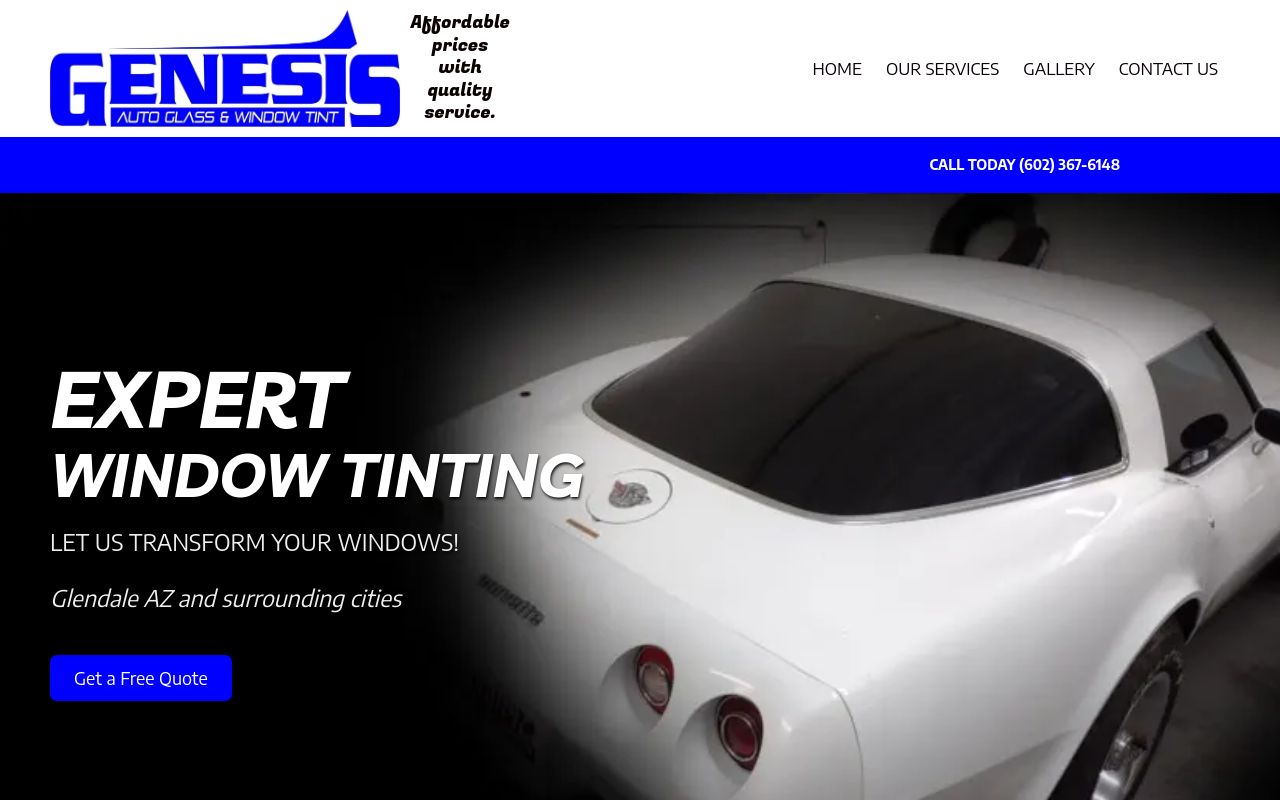 Homepage of Genesis Auto Glass & Window Tint LLC.'s website