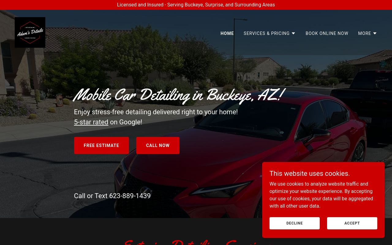 Homepage of Adam's Details - Auto Detailing and Ceramic Coating's website