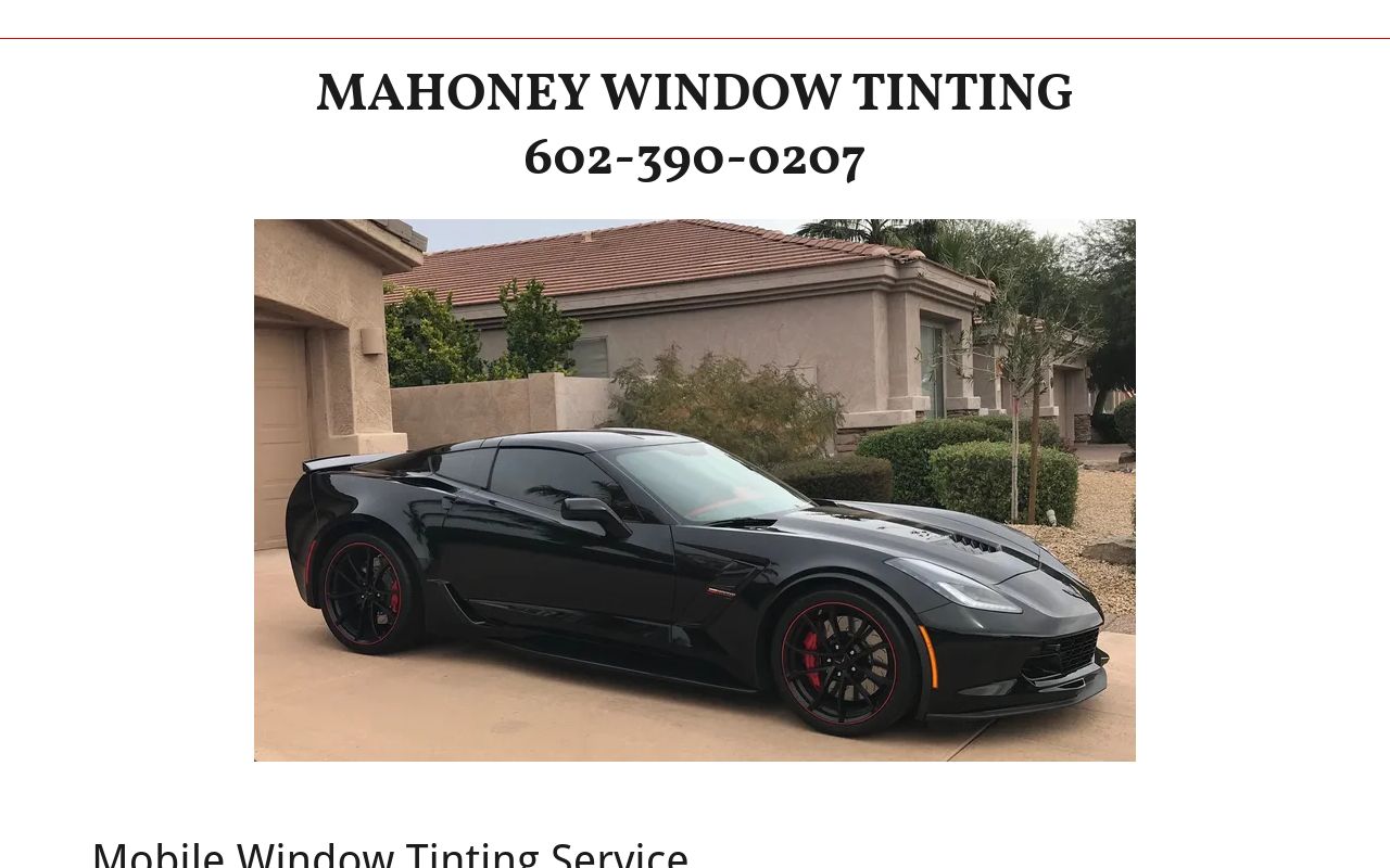 Homepage of Mahoney's Mobile Window Tinting's website