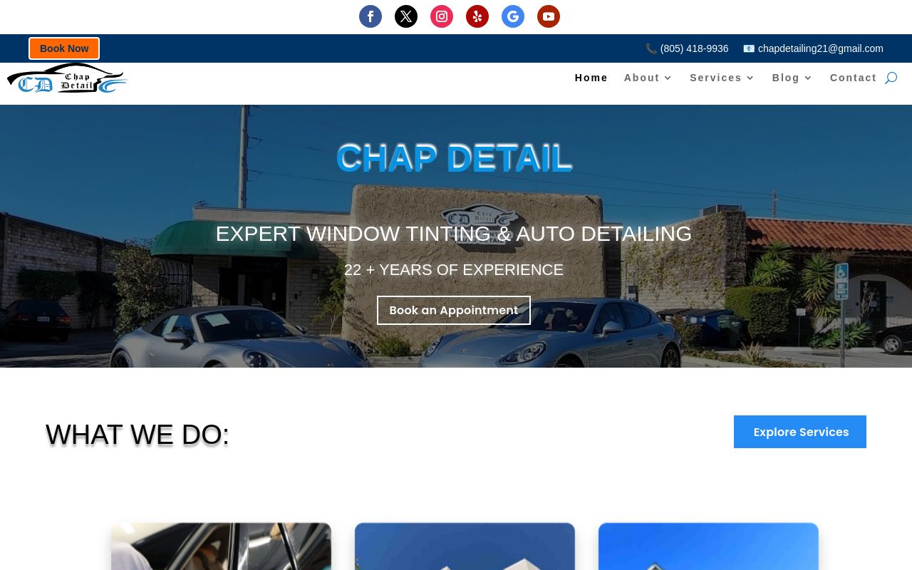 Homepage of Chap Detail - Window Tinting & Auto Detail's website