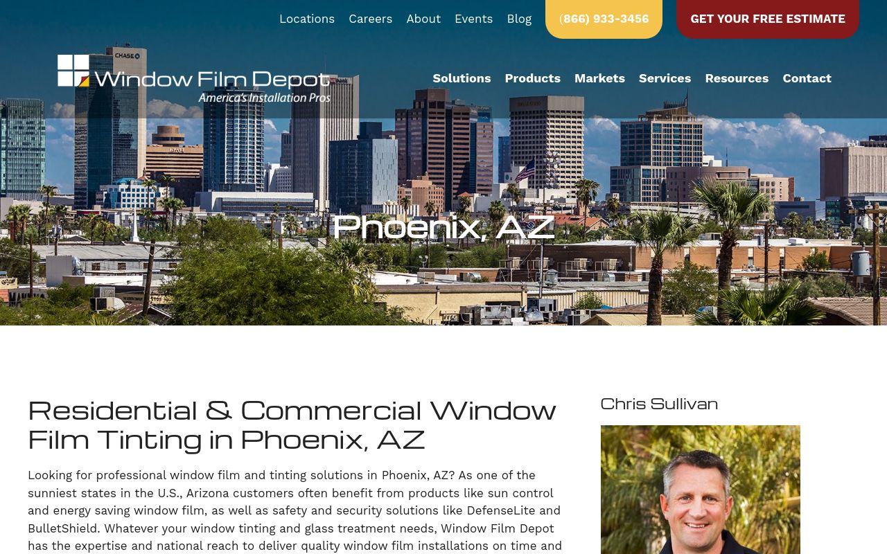 Homepage of Window Film Depot - Arizona's website
