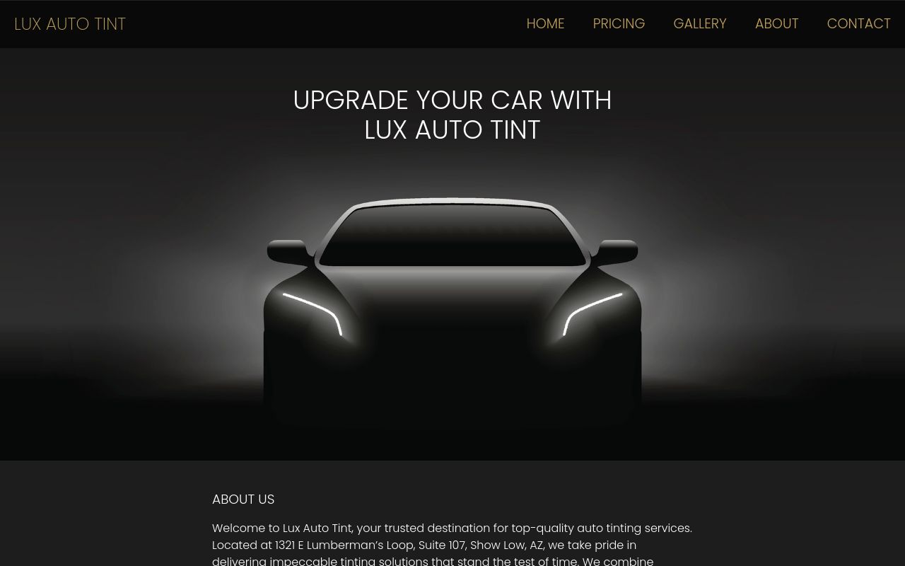 Homepage of Lux Auto Tint's website
