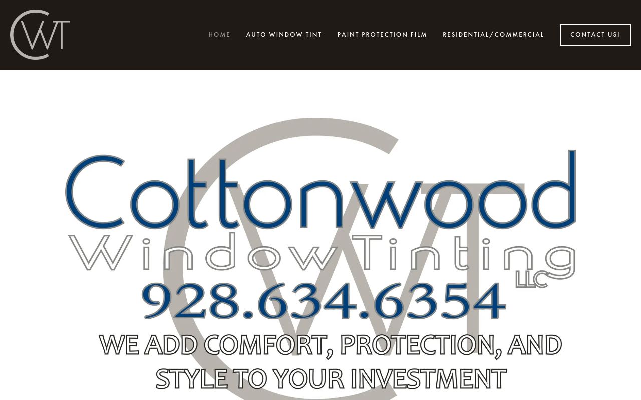 Homepage of Cottonwood Window Tinting's website
