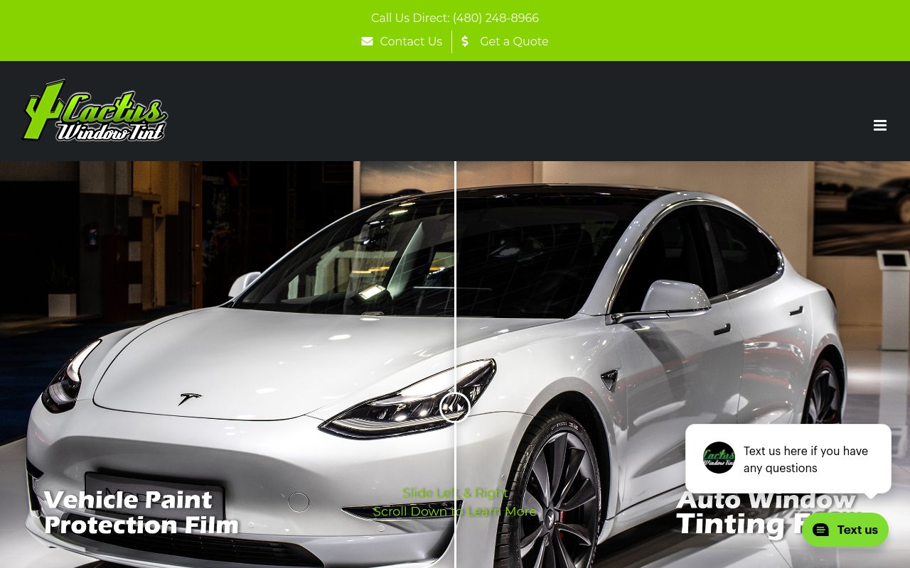 Homepage of Cactus Window Tinting's website